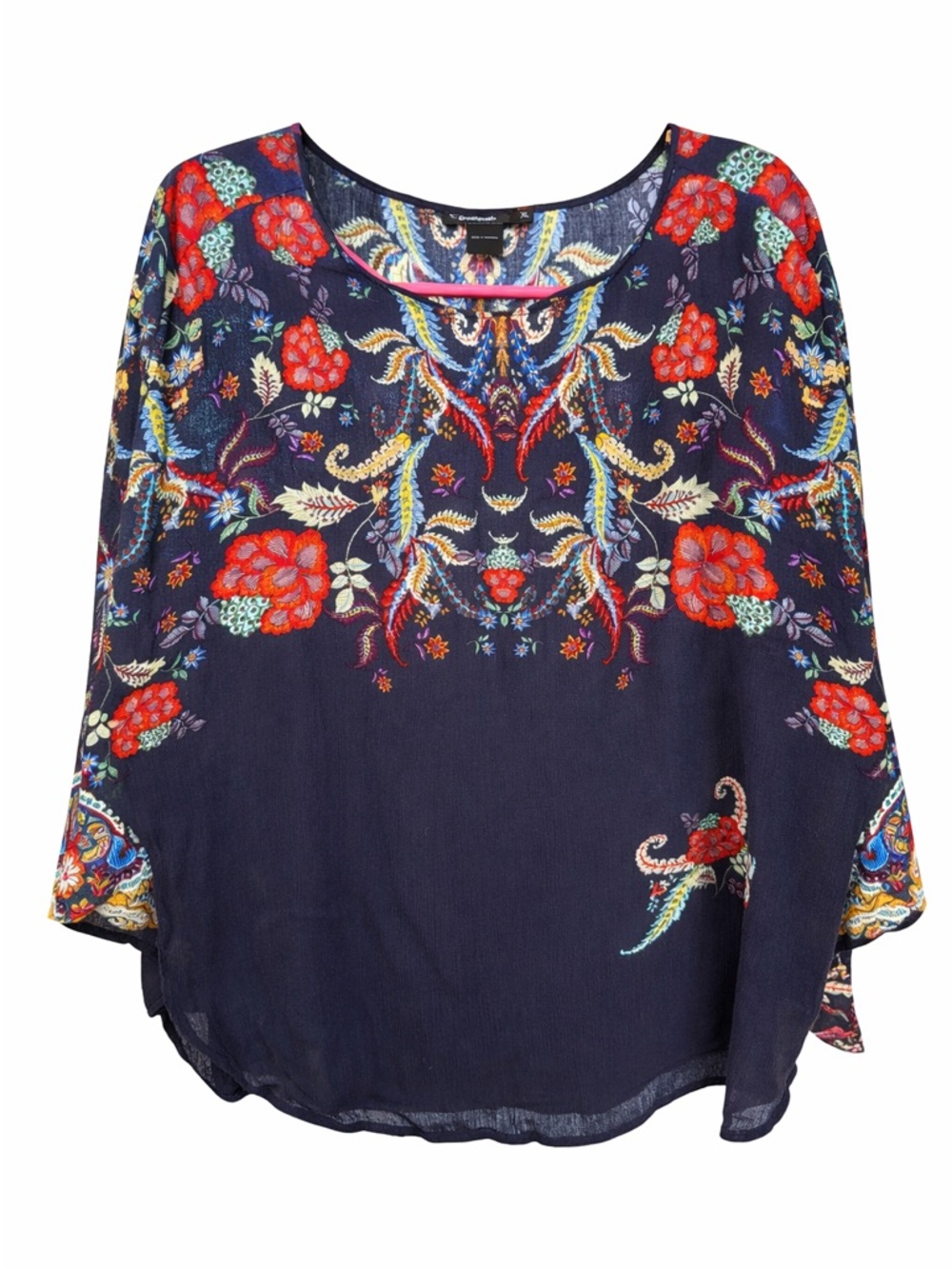 Desigual Navy Multicolor Floral Embroidered Shirt